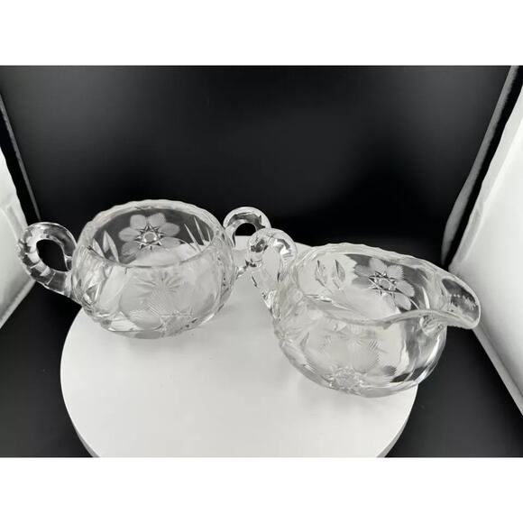 Crystal Star of David Pattern Creamer and Sugar Bowl Set - Picture 2 of 10
